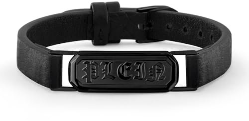 Philipp Plein Herren Armband Leder Edelstahl IP Black GOTHIC TAG PJTEA07BU