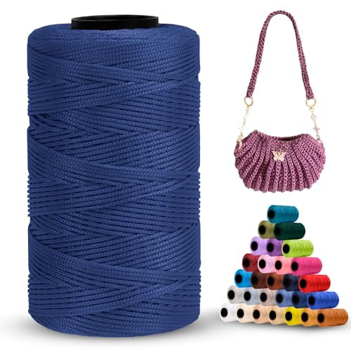 LEREATI Cordino per Borse Uncinetto Filo Macrame 1mm x 230m Macrame Corda Colorata Cordoncino per Borse a Uncinetto, Arazzo da Parete, Acchiappasogni, Fai da Te (Blu Foschia)