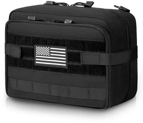 Jueachy Molle Tasche, Doppelte Schicht Taktische Tasche EDC Molle Pouch Große Molle Zubehör Admin Tasche Erste Hilfe Taktische Hüfttaschen Gürteltasche Reiseapotheke Tasche für Camping Wandern Schwarz