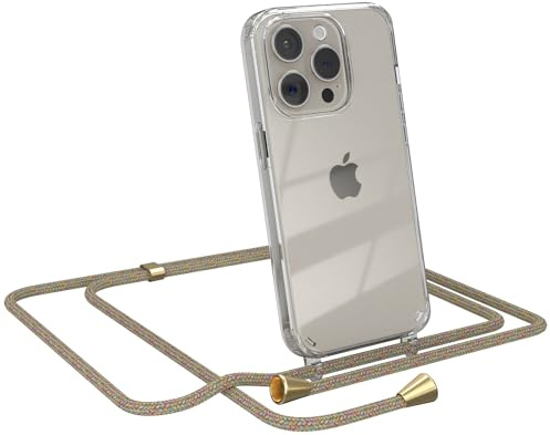 EAZY CASE Handykette kompatibel mit iPhone 15 Pro Handyhülle mit Umhängeband, Handykordel mit Schutzhülle, Silikonhülle, Hülle mit Band, Stylische Kette für Smartphones, Rainbow