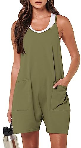 DUOEASE Salopette Donna Estiva Tuta Jumpsuit Elegante Senza Maniche, Romper con Tasche e Overall Corta(Verde M)