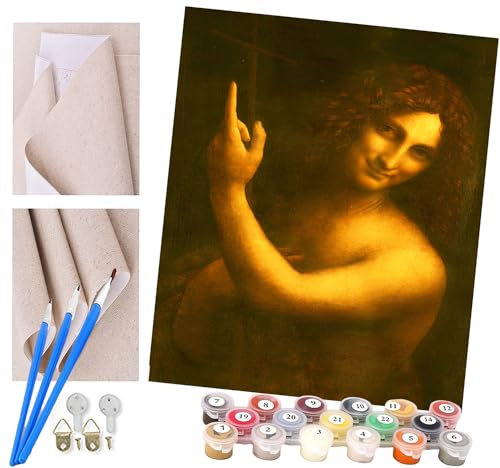 ToeTs Paint by Numbers for Adults, 40x50 cm Acrylic Oil Paints by Numbers for Adults Beginner Kids Leonardo da Vinci Saint John The Baptist Painting Kit with 4 Brushes Watercolor Paints Easy
