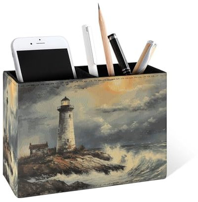Famame Lighthouse – Pot à crayons vintage en cuir pour bureau, bureau, maison
