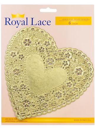 Royal Lace Papierdeckchen in Herzform, Metallic-Gold, 15,2 cm, perfekt für Valentinstag, Tischdekoration und Partys, 108 Stück
