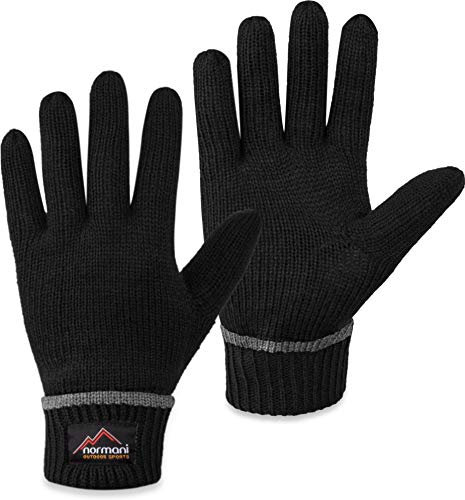 normani Wollhandschuhe Fingerhandschuhe mit Thinsulate™ Thermofutter und Fleece Innenmaterial - Strickhandschuhe für Damen und Herren (XS bis 4XL) Farbe Schwarz Größe S-M