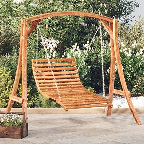 ARKEM Bett-Schaukel Bugholz Massiv mit Teak-Finish 115x147x46 cm Hängeschaukel Gartenliege Bett Sonnenliege Gartenschaukel Gartenmöbel