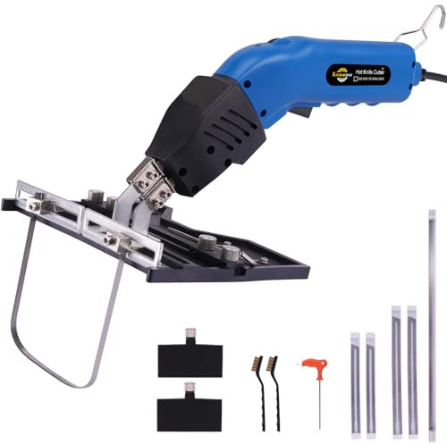 Komsepor 200W Styroporschneider Elektrische Heißmesser Schaumschneider mit 4 Nichrom Klingen 0-600℃ Styrocutter 220-240V mit Kühlsystem Geeignet für Styropor (Blau-Luftkühlung 200W+Steckplätze)