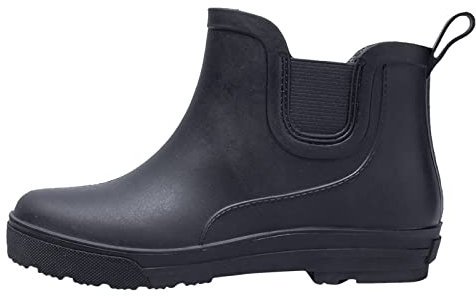 Xbemkste Stivali da pioggia da donna, alla moda, in gomma, a mezza altezza, impermeabili, comodi, antiscivolo, da giardino, invernali, autunno, primavera, pioggia, Nero , 41 EU