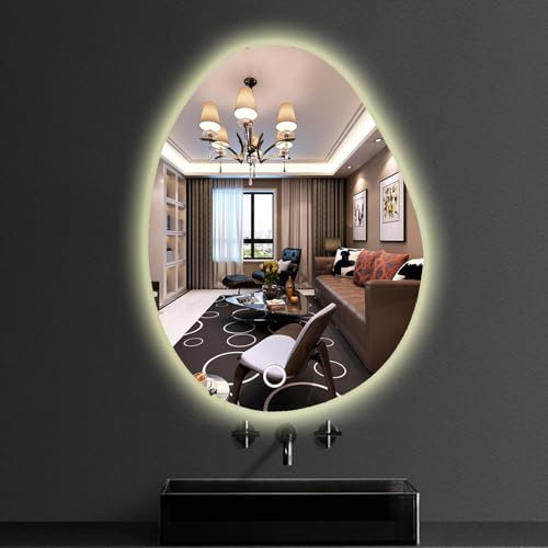 Asymmetrischer LED-Spiegel For Badezimmer,40X60CM|50X70CM|60X80CM|70X90CM Unregelmäßiger Wandspiegel Mit LED-Licht, Kosmetikspiegel, Schminkspiegel, For Schlafzimmer, Eingangsbereich, Wohnzimmer ( Col