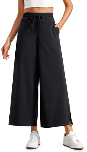 CRZ YOGA Lightweight Wide Leg Cropped Pants for Women 25 - Casual Travel Work Sweatpants Summer Black Medium