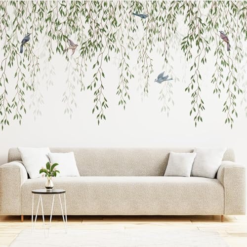 Leaf Wall Stickers for Bedrooms Green Wall Stickers, Self Adhesive Nursery Wall Stickers, PVC Waterproof Wall Stickers & Murals, Wall Decals Fresh Leaves Stickers for Living Room TV Background Wall