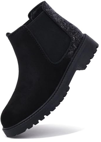 Harvest Land Girls Boots Kids Ankle Boots Zipper School Shoes Elegant Big Kid Fashion Winter Boots Zip-up Short Flat Bootie for Junior/Yourth Glitter Black UK9