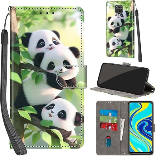 PHINIENLAND Cover per Xiaomi Redmi Note 9 Pro / 9 Pro Max Case PU Pelle Custodia [Kickstand] [Chiusura magnetica] [Slot per Schede], Portafoglio Flip Custodia per Redmi Note 9S,Panda