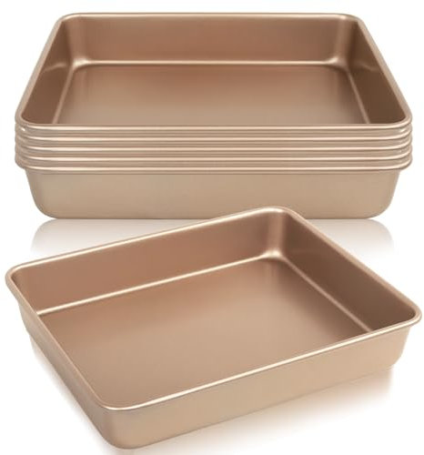 Set of 6 Nonstick Baking Pans, 11-Inch Rectangle Cake Sheets, Bread Loaf & Turkey Roasting Trays, Carbon Steel Bakeware, Pink Oven Baking Trays for Bread & Cake (Gold)
