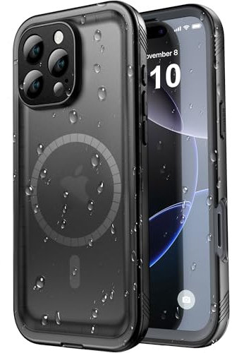 SPORTLINK für iPhone 16 Pro Hülle Wasserdicht - 360 Grad Outdoor Schutzhülle kameraschutz Displayschutz[ mit MagSafe] [Kamera-Steuerung] [IP68 Waterproof] [6FT Stoßfeste Hard Case] Schwarz 6,3