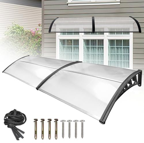 Peviasot Toldo para Puerta de Entrada con sección Lateral, 100x200cm, Marquesina Transparente de policarbonato de 6 mm y Aluminio, marquesina de Puerta para protección Exterior contra la Lluvia