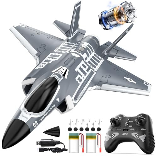 DEERC F35 Avion télécommandé 4 canaux sans balais pour Adultes, Avion de Chasse EDF, Gyroscope 6 Axes 2,4 GHz, Planeur EPP RTF, Facile à Piloter pour Les Joueurs expérimentés