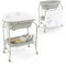 DREAMADE Table à Langer Bébé 4 en 1,Baignoire Bebe Pliable avec Support en Fer,4 Roues Universelles Verrouillables,Panier de Rangement,Commode à Langer Nourrisson 0-12 Mois,Charge 35 KG (Gris Clair)
