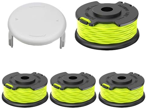 CHIHOLEN Bobine Filo Tagliabordi compatibile con Ryobi RAC143, bobina di filo di ricambio per Ryobi RLT36B33 & RY36LT3A-0, Ø 2 mm 6,1 m, con copertura per bobina RAC142 (4 bobine + 1 tappo)