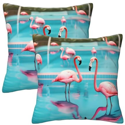 BREAUX Uni-Kissen mit Flamingo- und Schwimmbad-Druck, weiches Polyester, zweiseitiger Volldruck, Kissenbezüge für jeden Raum