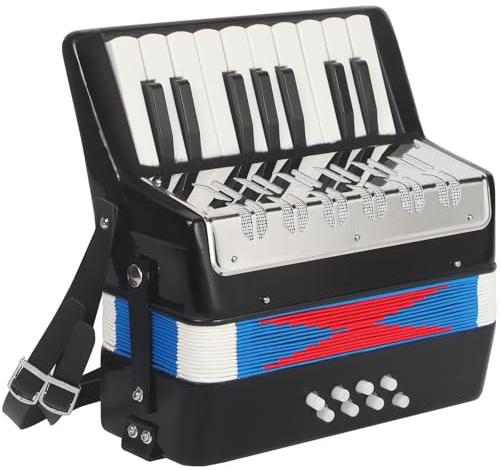 AKLOT 17 Key Piano Accordion, Lightweight & Compact Acordeon, Celluloid Accordions Brighter and Pure Tone than Plastic, Durable Metal Cover with Straps, Manual for Adult Beginners Acordeón (Black)