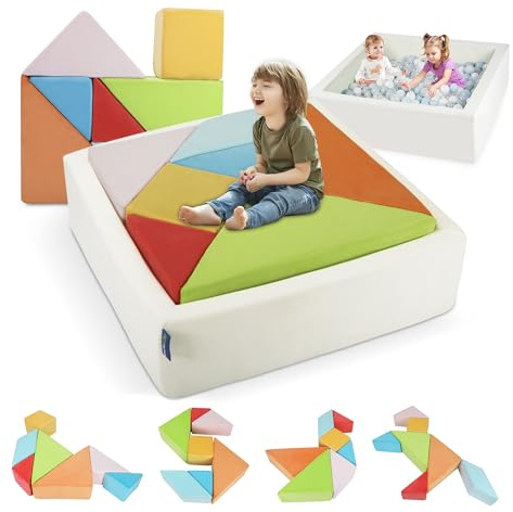 Heypappy Kids Play Sofa, Tangram Square Puzzles Couch Furniture, Modular Kids Play Couchs Furniture, Puzzle Solving Couchs Building Fort for Playroom Bedroom Boys Girls Teens, Rainbow