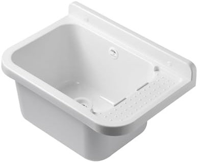 INTEC - Lavabo de pared de resina blanca 50 x 32 cm Lavabo colgante antigolpes - Fregadero de lavado de manos para cuarto de baño, WC y garaje