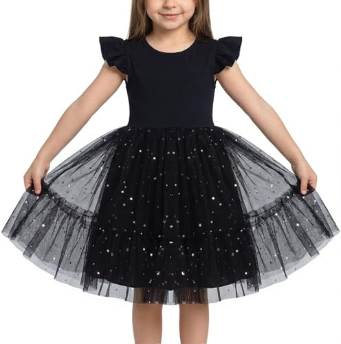 Valcatch Girls Princess Tulle Dress, Age 3-7 Years | Sparkling tiered skirt, elegant ruffle styling. Ideal for festive banquets, birthday parties or family weekend outings.