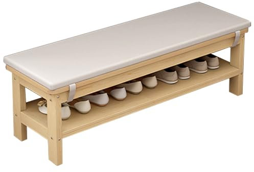 LYUCAYHQ Banquette Exterieur, Banc de Jardin en Bois avec Assise Rembourrée et Tablette de Rangement, pour Entrée, Salon ou Terrasse, Capacité de Charge de 300 Kg(60x30x42cm/24x12x16in)