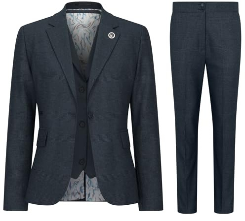 Infinity Leather Olivgrüner dreiteiliger Tailored Fit-Anzug für Damen mit Prince-of-Wales-Karo