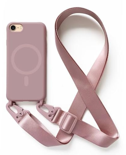 2NSPDRGNI Magnétique Coque avec Collier Compatible avec iPhone 6/iPhone 7/iPhone 8,Tour de Cou Lanière en Corde Pendentif Housse,Rose Gold