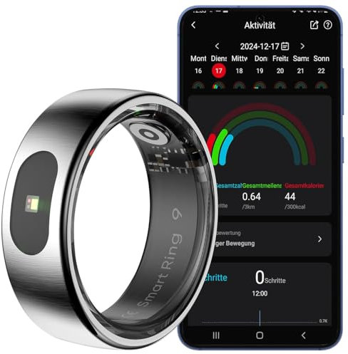 Newgen Medicals Fitnesstracker-Ring, Touch-Bedienung, Herzfrequenz, SpO2, 5 ATM, Gr.68