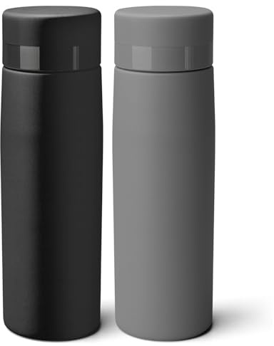 Bio-Trinkflaschen 2er Set 750ml – Grau & Schwarz – aus Zuckerrohr, BPA-frei, plastikfrei, spülmaschinengeeignet, nachhaltig – Made in Germany – Mehrweg, lebensmittelecht, Outdoor, Office