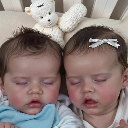 Anano 45cm Vollsilikon Baby Reborn Zwillings Puppen – Fühlen Sich An & Sehen Aus Wie Echte Babys Realistische, Handgefertigte Newborn Baby Puppen Zwillinge Als Sammler-Set Für Mädchen