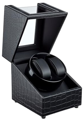 Tolesum Uhrenbeweger 2 Uhren,USB Automatik Uhrenbeweger, Watch Winder für Herren und Damen,Zwei Wickelschwingmodi für Automatikuhren PU Leder mit Leisem Motor-Schwarz Krokodilleder Mustern
