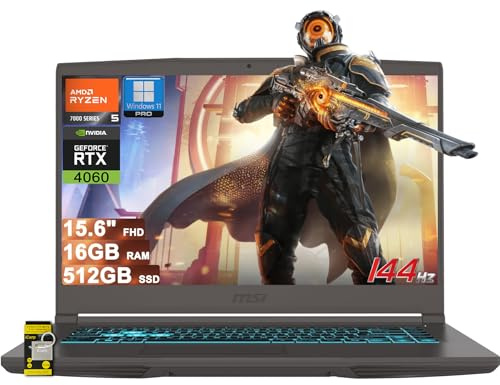 MSI Thin A15 Gaming Laptop 15.6 FHD IPS 144Hz AMD 6-core Ryzen 5 7535HS 16GB DDR5 512GB SSD GeForce RTX 4060 (Up to 233 AI Tops) USB-C Backlit Wi-Fi6E Win11Pro w/ICP Hub