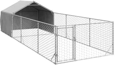 vidaxl outdoor dog kennel with run - galvanized steel cage with water- cover, ideal for backyard and garden