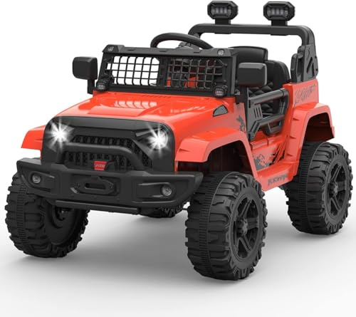 HAUSPROFI 12-V-Elektro-Aufsitz-LKW für Kinder mit Fernbedienung für Eltern | Federung und Bluetooth | Offroad-Spielzeugauto, Geburtstags Kleinkinder, Jungen und Mädchen – Rot
