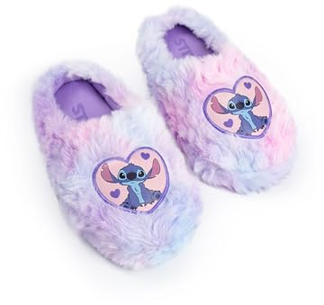 Disney Lilo & Stitch Girls Slippers | Kids Character Heart Slider Slippers in Pink & Blue | Childrens Slip On Indoor House Shoes Options | Animation Movie Merchandise Gift