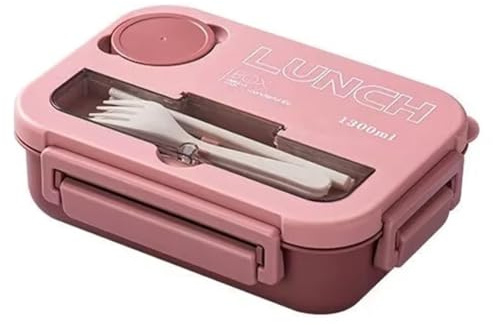 Bosiyrggrl Bento Lunch Box with Cutlery, 4 Compartments, Leakproof, Microwave & Dishwasher Safe for Adults and Students C