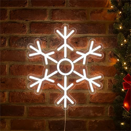 XMAS HAUS Snowflake Silhouette Neon Light 36x40cm USB LED with Window or Stand Mount, On/Off Switch, 1.5m Cable Festive Indoor Holiday Christmas Decoration