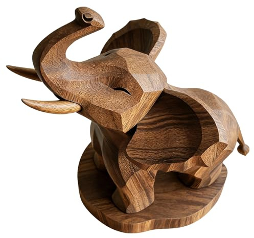 Simsky Holz Elefanten Deko Figuren, 2D Flache Glücksbringer Holzfiguren, Handgefertigte Elefant Deko für Bücherregal Wohnzimmer Schlafzimmer Büro, Gemütliche Tier Deko Geschenk