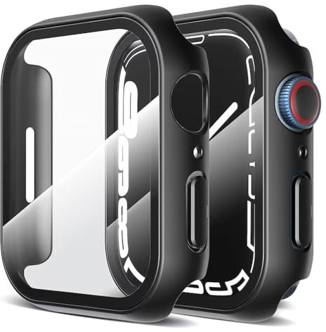 Techsuit für Apple Watch 7 45mm Hülle und Displayschutz mit Gehärtetem Glas, HD Klarheit, Volle Abdeckung, Kratzschutz, Schlankes Design, Defense360 Pro, Schwarz