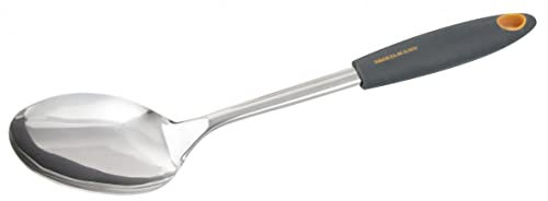 Fackelmann Soft Cucharón Servir de Acero Inoxidable, adecuado para Pasta, Paella, Risotto, Guisos, Mango Antideslizante en Polipropileno, Color Gris y Naranja, 32x7cm, 1ud.