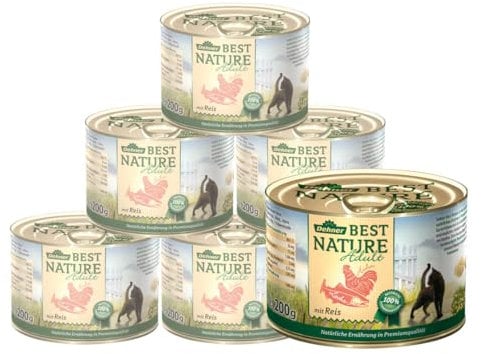 Dehner Best Nature Katzenfutter Adult, Lachs und Huhn mit Reis, 6 x 200 g (1.2 kg)