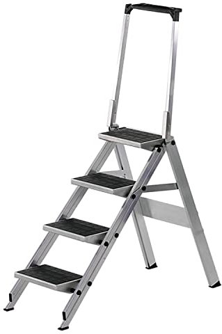 WAKÜ Little Jumbo Trittleiter 4-stufig Art.-Nr. 410 B- Kunststoffbelag mit Sicherheitsbügel - Klapptreppe Made in Germany - flaches Klappmaß und breite Stufen