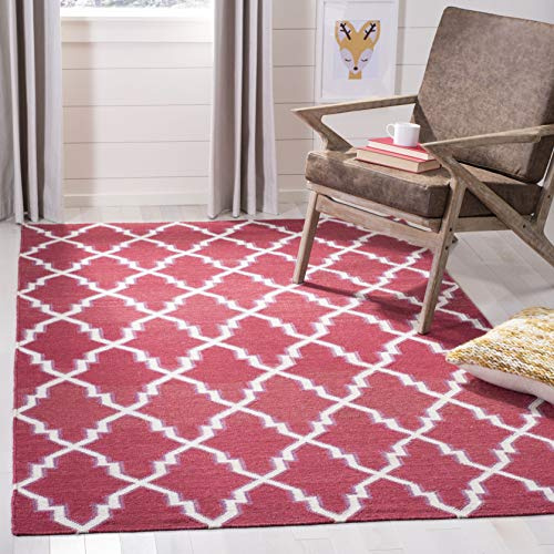 SAFAVIEH Dhurries Collection Area Rug - 5' x 8', Red & Ivory, Handmade Flat Weave Wool, Ideal for High Traffic Areas in Living Room, Bedroom (DHU564A)