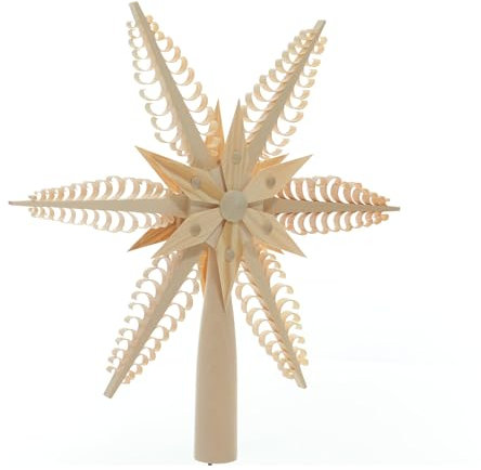 Rudolphs Schatzkiste Baumschmuck Christbaumspitze EL. Beleuchtet Mittig mit Holzstern(Beidseitig) BxHxT=27x28x3cm NEU Weihnachten Christbaum Baum Spitze Holzschmuck Holz Seiffen Erzgebirge D