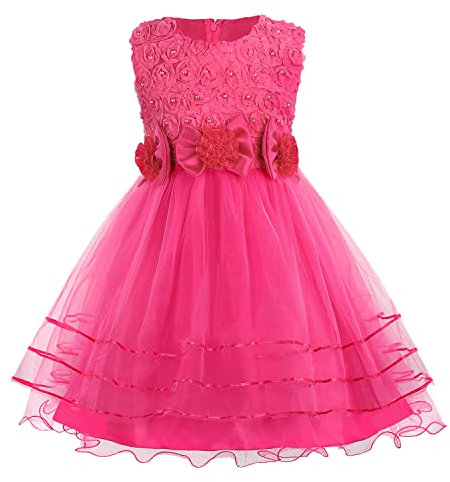 Discoball Las niñas Vestido de la Princesa de la Flor de Rose Bow Tie Vestido de Fiesta de Tul Vestido de Novia Bautizo Elegante Vestido Formal para Las niñas
