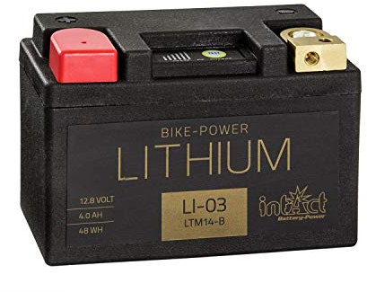 intAct - BATTERIA PER MOTO AL LITIO | Risparmio di peso fino al 75% | Bike-Power LI-03, LTM14-B, batteria da 12,8 V, 4 AH (c10), 48 Wh, 240 A (CCA) | Dimensioni: 134x65x92mm